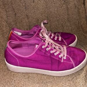 J. Crew Bright Magenta Leather Flocking Canvas Sneakers Size 9 Fun and Preppy